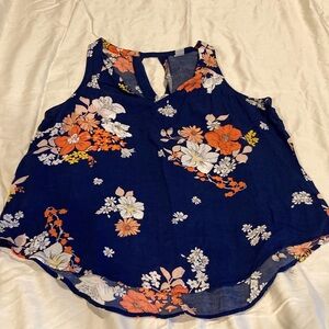 Old Navy Floral keyhole Tank Top - Navy and Orange